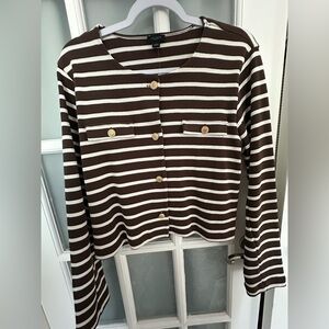 Ann Taylor Factory Women's Brown Striped Crewneck Sweater